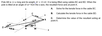 Answered: Pole AB is 12 m long and its weight, W… | bartleby