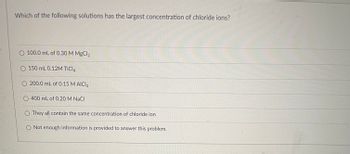 Answered: Which of the following solutions has… | bartleby