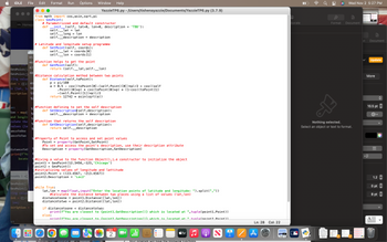 ```python
from math import cos, asin, sqrt, pi

class GeoPoint:
    # Parameterized and default constructor
    def __init__(self, lat=0, lon=0, description='TBD'):
        self.__lat = lat
        self.__lon = lon
        self.__description = description

    # Latitude and longitude setup programme
    def setPoint(self, coords):
        self.__lat = coords[0]
        self.__lon = coords[1]

    # Function helps to get the point
    def getPoint(self):
        return (self.__lat, self.__lon)

    # Distance calculation method between two points
    def Distance(self, toPoint):
        p = pi / 180
        a = 0.5 - cos((toPoint[0] - (self.Point)[0]) * p) / 2 + cos(self.Point[0] * p) * cos(toPoint[0] * p) * (1 - cos((toPoint[1] - (self.Point)[1]) * p)) / 2
        return 12742 * asin(sqrt(a))

    # Function defining to set the self description
    def setDescription(self, description):
        self.__description = description

    # Function that returns the self description
    def getDescription(self):
        return self.__description

    # Property of Point to access and set point values
    Point = property(getPoint, setPoint)
    # To set and access the point's description, use their description attribute
    Description = property(getDescription, setDescription)

# Giving a value to the function Object(), i.e. constructor to initialize the object
point1 = GeoPoint(12.3456, -123, 'Chicago')
# Initializing values of longitude and latitude
point2 = GeoPoint()
point2.Point = (12.34567, -213.45671)
point2.Description = "Loc2"

while True:
    lat, lon = map(float, input("Enter the location points of latitude and longitude: ").split(","))
    # Calculate the distance between the two places using a list of values (lat, lon)
    distanceone = point1.Distance((lat, lon))
    distancetwo = point2.Distance((lat, lon))

    if distanceone < distancetwo:
        print(f"You are closest to point1.GetDescription() which is located