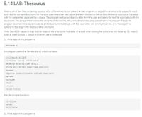 Answered: 8.14 LAB: Thesaurus Given a set of text…