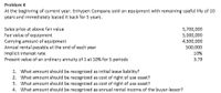 Problem 4
At the beginning of current year, Enhypen Company sold an equipment with remaining useful life of 10
years and immediately leased it back for 5 years.
Sales price at above falr value
Fair value of equipment
Carrying amount of equipment
Annual rental payable at the end of each year
Implicit interest rate
Present value of an ordinary annuity of 1 at 10% for 5 periods
5,700,000
5,000,000
4,500,000
500,000
10%
3.79
1. What amount should be recognized as initial lease liability?
2. What amount should be recognized as cost of right of use asset?
3. What amount should be recognized as cost of right of use asset?
4. What amount should be recognized as annual rental income of the buyer-lessor?
