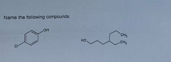 Name the following compounds:
CI
OH
но,
CH3
CH3