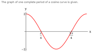 The graph of one complete period of a cosine curve is given.
y
2-
X
4
2.
