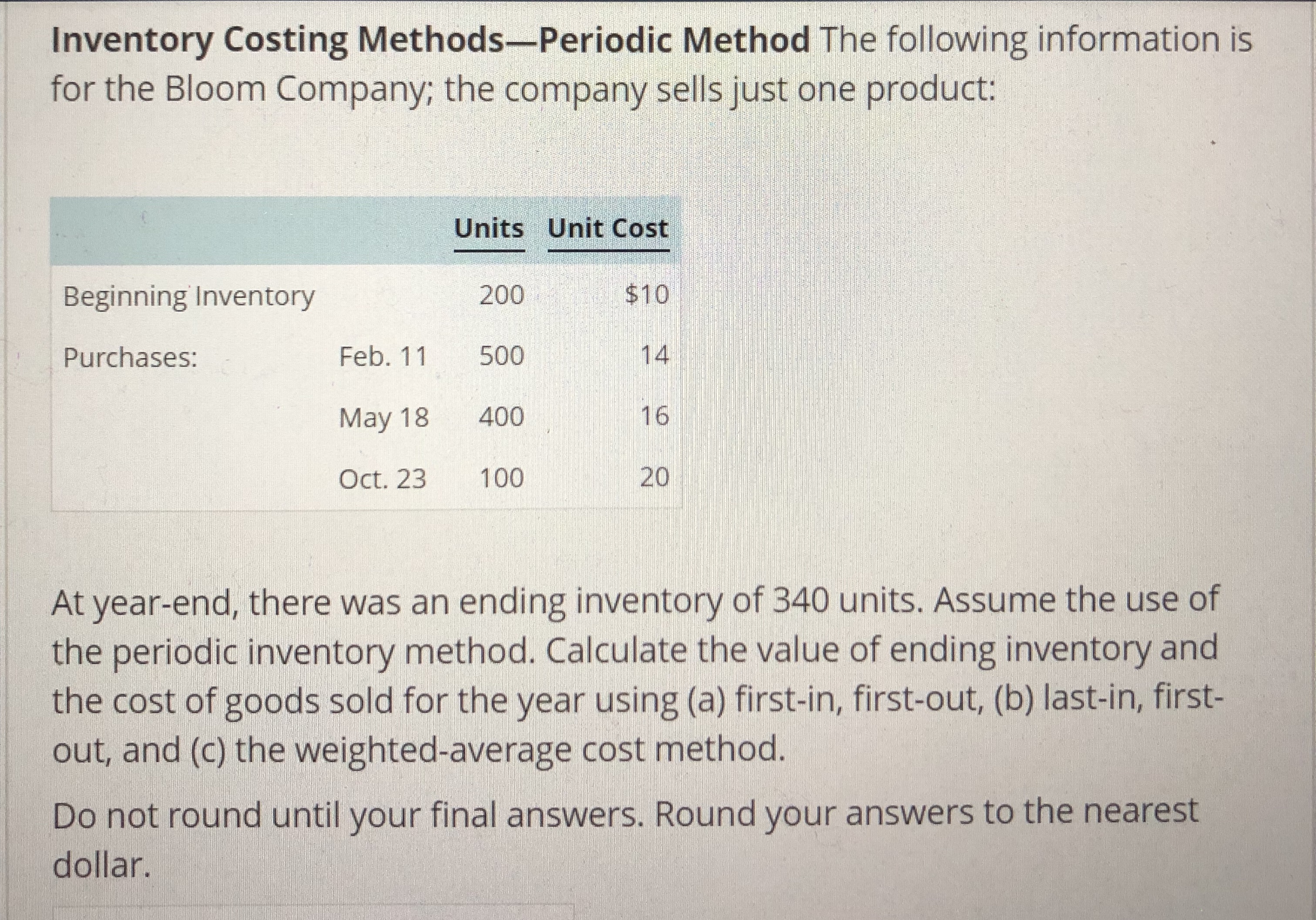 Inventory costing - Weighted Average, Periodic 