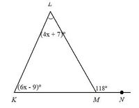 (4х + 7)
(6х - 9)°
118°
K
M
N
