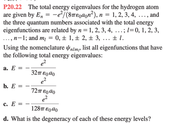 Answered: P20.22 The total energy eigenvalues for… | bartleby