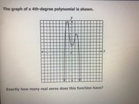 The graph of a 4th-degree polynomial is shown.
y
r4
F8
Exactly how many real zeros does this function have?
