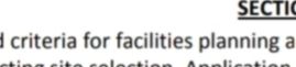 SECTIC
criteria for facilities planning a
ting
selection