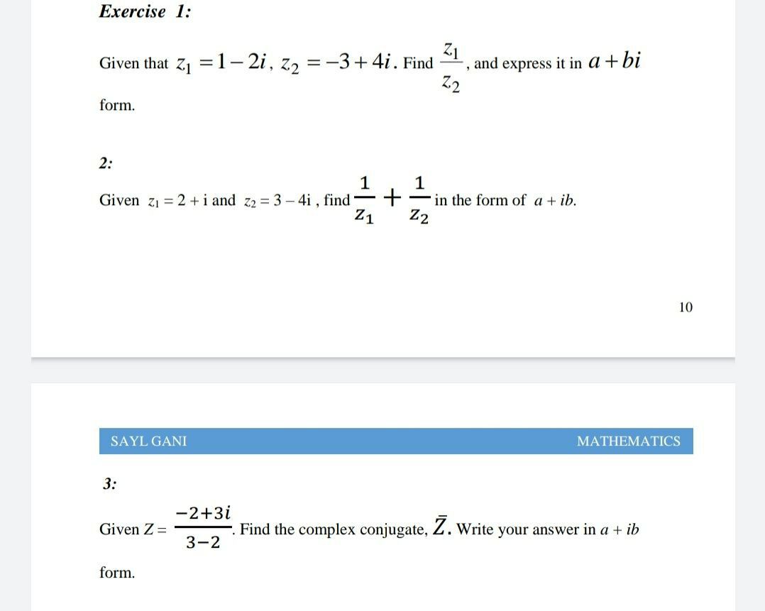 Answered Exercise 1 Given That Z1 1 2i Z Bartleby