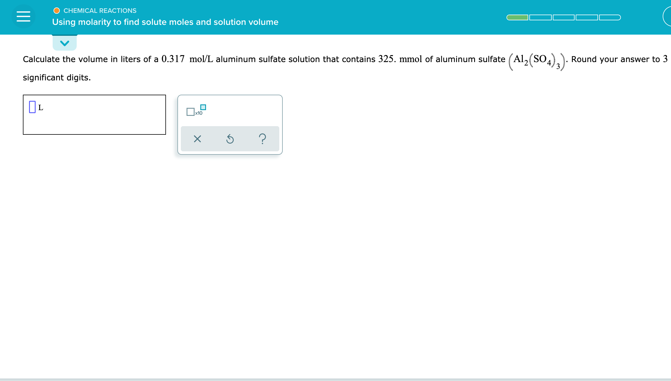 Answered: Calculate the volume in liters of a… | bartleby