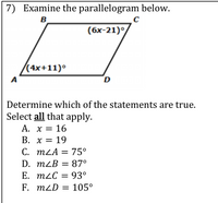 Answered: 7) Examine the parallelogram below. B… | bartleby