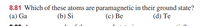 8.81 Which of these atoms are paramagnetic in their ground state?
(a) Ga
(b) Si
(с) Ве
(d) Te
