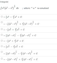 Answered: Integrate ب رد تم( f S (a² – v²) dv ;… | bartleby