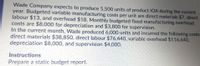 Wade Company expects to produce 5,500 units of product IOA during the current
year. Budgeted variable manufacturing costs per unit are direct materials $7, direct
labour $13, and overhead $18. Monthly budgeted fixed manufacturing overhead
costs are $8,000 for depreciation and $3,800 for supervision.
In the current month, Wade produced 6,000 units and incurred the following costs:
direct materials $38,850, direct labour $76,440, variable overhead $116,640,
depreciation $8,000, and supervision $4,000.
Instructions
Prepare a static budget report.
