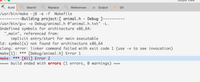 ## Understanding Compiling Errors in C Programming

### Error Message Transcript:

```
/usr/bin/make -j8 -e -f Makefile
---------Building project:[ animal.h - Debug ]---------

/usr/bin/g++ -o Debug/animal.h @"animal.h.txt" -L.

Undefined symbols for architecture x86_64:
  "_main", referenced from:
      implicit entry/start for main executable
ld: symbol(s) not found for architecture x86_64
clang: error: linker command failed with exit code 1 (use -v to see invocation)
make[1]: *** [Debug/animal.h] Error 1
make: *** [All] Error 2
=== build ended with errors (1 errors, 0 warnings) ===
```

### Explanation:

This error output occurs when attempting to compile a project using the `make` build tool in a C or C++ environment. Here's a breakdown of the error and potential solutions:

- **Undefined Symbols**: The error message indicates "Undefined symbols for architecture x86_64." This typically means the compiler is looking for the `main` function, which is the entry point of any C or C++ program.

- **Implicit Entry**: The message "_main, referenced from: implicit entry/start for main executable" means that the `main` function is missing or not correctly linked. In C/C++ programs, `main` is essential as it is the starting point of execution.

- **Linker Command Failed**: The error "linker command failed with exit code 1" signifies that the linker could not complete its task, which is often due to missing symbols or incorrect paths to libraries or source files.

- **Makefile Error**: The `make` tool exits with errors denoted by "make: *** [All] Error 2", indicating that the build process cannot proceed because of the errors encountered.

### Solutions:

1. **Ensure Main Function Exists**: Verify that there is a `main` function in your source files. If your project is a library without a `main` function, adjust your build settings accordingly.
   
2. **Check File Extensions**: Ensure that you're compiling source files (like `.cpp` or `.c`), not header files (`.h`) which typically don't contain a `main` function.

3. **Linking Libraries**: Make sure all necessary libraries are correctly linked. Check your `Makefile` or