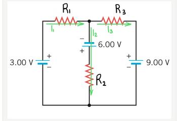 3.00 V
+
R₁
www
+
R 3
W
13
6.00 V
R₂
|1₂
+
9.00 V