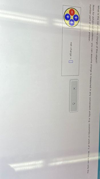 What is the net electric charge of this object?
Note for advanced students: you can assume charge is measured in any convenient units, e.g. coulombs or units of e. Write down only the
number part of your answer.
+
+
+
net charge =
X
S