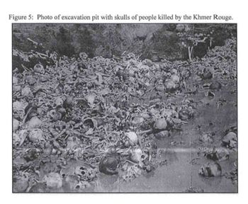 Figure 5: Photo of excavation pit with skulls of people killed by the Khmer Rouge.
