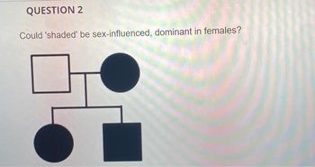 QUESTION 2
Could 'shaded' be sex-influenced, dominant in females?