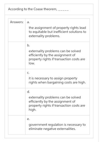 Answered: According To The Coase Theorem,… | Bartleby