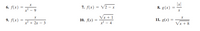 |x|
8. g(x)
7. f(x) = V2 - x
%3D
6. f(x)
x - 9
VI + 1
11. g(x)
10. f(x) :
%3!
9. f(x)
x? - 4
Vx + 8
x2 + 2x - 3
