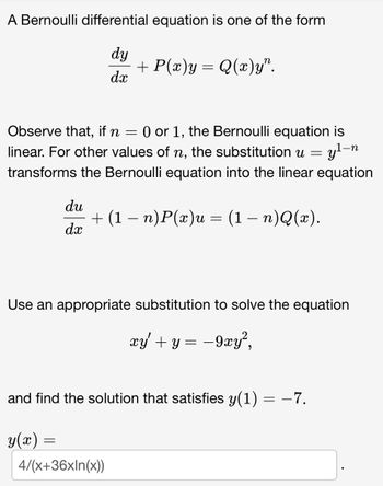 Answered: A Bernoulli Differential Equation Is… | Bartleby