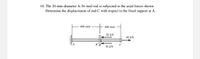 10. The 20-mm-diameter A-36 steel rod is subjected to the axial forces shown.
Determine the displacement of end C with respect to the fixed support at A.
- 600 mm
400 mm
50 kN
40 kN
50 kN
