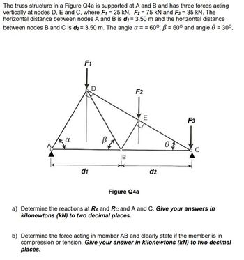 Answered: The truss structure in a Figure Q4a is… | bartleby