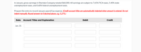 In January, gross earnings in Sheridan Company totaled $60,000. All earnings are subject to 7.65% FICA taxes, 5.40% state
unemployment taxes, and 0.60% federal unemployment taxes.
Prepare the entry to record January payroll tax expense. (Credit account titles are automatically indented when amount is entered. Do not
indent manually. Round answers to O decimal places, e.g. 5,275.)
Date
Account Titles and Explanation
Debit
Credit
Jan. 31
