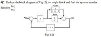 Q2: Reduce the block diagram of Fig (2). to single block and find the system transfer
function Y(s)
R(s)'
Flexible
Rigid
R(s)
Y(s)
Fig. (2)
