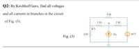 Q2: By Kirchhoff laws, find all voltages
and all currents in branches in the circuit
3 2
of Fig. (3).
2Ω
2i0
16 V
Fig. (3)
