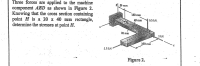 Three forces are applied to the machine
component ABD as shown in Figure 2.
Knowing that the cross section containing
point H is a 20 x 40 mm rectangle,
determine the stresses at point H.
Y 50 mm
150 mm
40 mm
0.5 kN
20, mm
3 kN
160 mm
2.5 kN
Figure 2.
