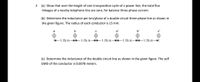 2 (a) Show that over the length of one transposition cycle of a power line, the total flux
linkages of a nearby telephone line are zero, for balance three-phase current.
(b) Determine the inductance per km/phase of a double circuit three-phase line as shown in
the given figure. The radius of each conductor is 15 mm.
a
a'
b'
E1.75 m- 1.75 m- 1.75 m 1.75 m- 1.75 m-
(c) Determine the inductance of the double circuit line as shown in the given figure. The self
GMD of the conductor is 0.0078 meters.
