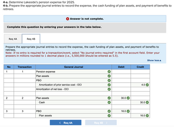 Answered: 4-a. Determine Lakeside's Pension… | Bartleby