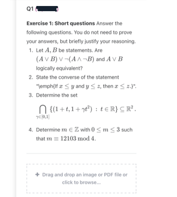 Answered: Exercise 1: Short Questions Answer The… | Bartleby