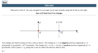 Zero
ZERO BASE
Welcome to this IE. You may navigate to any page you've seen already using the IE tab on the right.
Zero of E field from Two Charges
x=+d
Two charges are fixed in place on the x-axis as shown. The charge at x = 0 is negative and has magnitude q = 2
µCoulombs (1 µCoulomb = 10-6 Coulombs). The charge at x = d, (d = +12 cm), is positive and has magnitude Q = 4
µCoulombs. Find a point x = x, along the x-axis at which the electric field is zero.
%3D
Xo =
