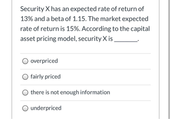 Solved According to the CAPM, overpriced securities should