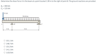 Determine the shear force V in the beam at a point located 1.30 m to the right of point B. The ground reactions are provided.
By = 300 kN
Cy = 125 kN
| 25 kN
50 kN/m
2 m
6 m
101.1 kN
O 148.7 kN
O 131.3 kN
O 141.1 kN
O 110.0 kN
