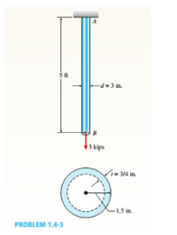 -d=3 in.
3 kips
- 34 in.
1.5 in.
PROBLEM 1.4-3
