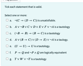 Answered: Tick Each Statement That Is Valid.… | Bartleby