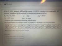 53&cmid%3D11610
es
This course
A 240-V, 100 A armature full-load line current, 1500 RPM, cumulatively-compounded DC
motor is considered in this problem. Its characteristics are given below:
RA +Rs = 0.20 2
RF= 140 2
Radj = 160 2
NF =2000 turns
NSE= 16 turns
!!
This motor has compensating windings and interpoles.
The magnetization curve for this motor at 1500 RPM is shown in a tabular form below
0.1 0.2
If A
EA.V 6.0 25
0.4
0.5
0.6
0.8
1.0
1.2
1.6
1.8
2.0
2.2
2.4
50
110
135 160 205 235 255 275
285 288
290 291
What is the full-load speed of this motor?
Select one:
a. Full-load speed n = 1875 RPM
b. Full-load speed n = 1200 RPM
C. Full-load speed n = 161O RPM
d. None
