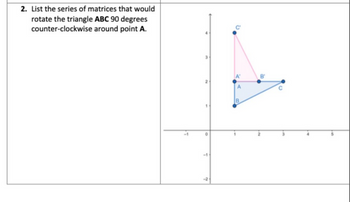 2. List the series of matrices that would
rotate the triangle ABC 90 degrees
counter-clockwise around point A.
-1
0
B
B'