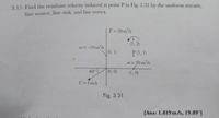 3.15 Find the resultant velocity induced at point P in Fig. 3.31 by the uniform stream,
line source, line sink, and line vortex.
T= 20 ms
(1, 2)
m =-10m2s
V0, 1)
P(1, 1)
m 3D
= 20 m/s
40°
(0, 0)
(1,0)
U=4 m/s
Fig. 3.31
[Ans: 1.819 m/s, 19.89°]
