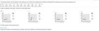 Use the given data to find the equation of the regression line. Examine the scatterplot and identify a characteristic of the data that is ignored by the regression line.
х 11
8
11
8
11
14
4
13
7
5
y 7.21
6.81
12.75 7.27
7.59
8.41
5.91
5.61
7.85
6.6
5.52
Create a scatterplot of the data. Choose the correct graph below.
YA.
O B.
C.
OD.
Ay
25-
20
Ay
Ay
25-
Ay
25-
20
25
20
20
15
15-
15
15-
10
105
10
10
5-
5-
5-
55
0-
0 5 10 15 20 25
0-
0-
5 10 15 20 25
0 5 10 15 20 25
05 10 15 20 25
Find the equation of the regression line.
シーロ+ロ
(Round the constant two decimal places as needed. Round the coefficient to three decimal places as needed.)
