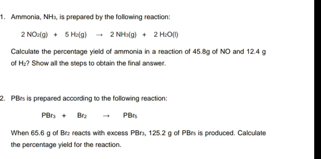 Answered: 1. Ammonia, NH3, Is Prepared By The… | Bartleby