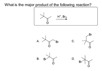 What is the major product of the following reaction?
A.
B.
H*, Br₂
fo
Br
Br
C.
D.
Br
K
aty
Br