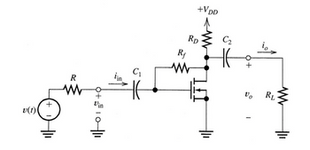 v(t)
+
R
www
0+3² 10-||1
ijn
+VDD
RD
Rf
C₁ www
411
C2
+
Vo RL
www
1