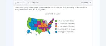 Answered: The following map shows the job growth rates for each state ...