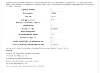 Answered: High Country, Incorporated, Produces… | Bartleby