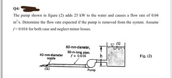 Answered: The pump shown in figure (2) adds 25 kW… | bartleby